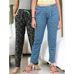 Kryptic Blue & Black Cotton Relaxed Fit Printed Lounge Pants - Pack of 2-picture-27