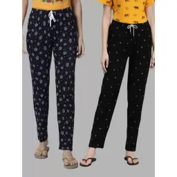 Kryptic Blue & Black Printed Pure Cotton Elasticated Waist Band Regular Fit Pyjamas - Pack of 2-picture-19