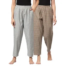 Kryptic Blue & Brown Cotton Checks Lounge Pants (Pack Of 2)-picture-10