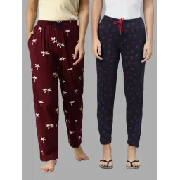 Kryptic Blue & Burgundy Printed Pure Cotton Elasticated Waist Band Regular Fit Pyjamas - Pack of 2-picture-36