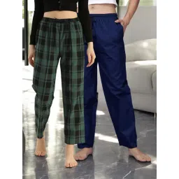 Kryptic Blue & Green Cotton Relaxed Fit Printed Lounge Pants - Pack of 2-picture-12