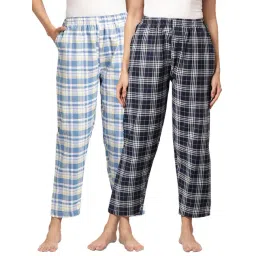 Kryptic Blue & Navy Cotton Checks Lounge Pants (Pack Of 2)-picture-43