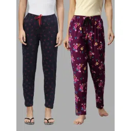 Kryptic Blue & Purple Printed Pure Cotton Elasticated Waist Band Regular Fit Pyjamas - Pack of 2-picture-17