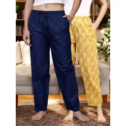 Kryptic Blue & Yellow Cotton Relaxed Fit Printed Lounge Pants - Pack of 2-picture-34