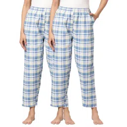 Kryptic Blue Cotton Checks Lounge Pants (Pack Of 2)-picture-21