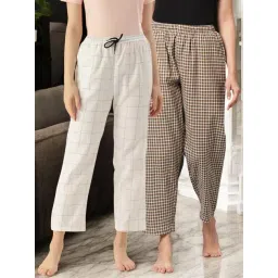 Kryptic Brown & White Cotton Relaxed Fit Printed Lounge Pants - Pack of 2-picture-36
