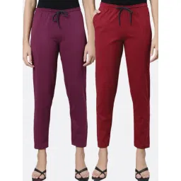 Kryptic Burgundy & Maroon Cotton Mid Rise Pants - Pack of 2-picture-15