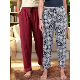 Kryptic Charcoal & Maroon Cotton Relaxed Fit Printed Lounge Pants - Pack of 2-picture-24