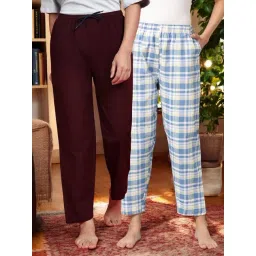 Kryptic Coffee Brown & Blue Cotton Relaxed Fit Printed Lounge Pants - Pack of 2-picture-41