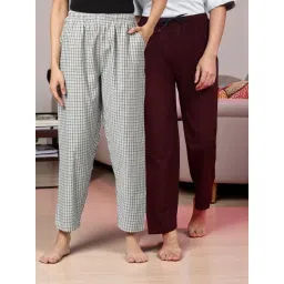 Kryptic Coffee Brown & Blue Cotton Relaxed Fit Printed Lounge Pants - Pack of 2-picture-40