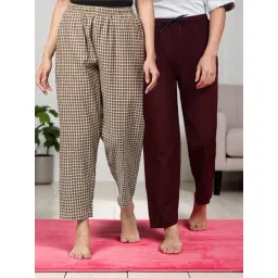 Kryptic Coffee Brown & Brown Cotton Relaxed Fit Printed Lounge Pants - Pack of 2-picture-12