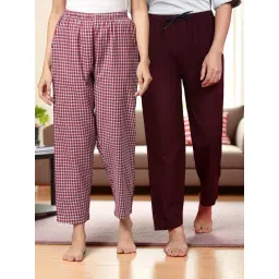 Kryptic Coffee Brown & Maroon Cotton Relaxed Fit Printed Lounge Pants - Pack of 2-picture-48