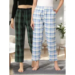 Kryptic Dark Blue & Green Cotton Relaxed Fit Printed Lounge Pants - Pack of 2-picture-40