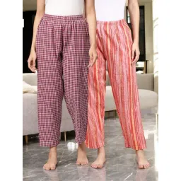 Kryptic Dark Pink & Maroon Cotton Relaxed Fit Printed Lounge Pants - Pack of 2-picture-16