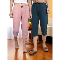 Kryptic Dusty Pink & Teal Blue Solid Capris - Pack Of 2-picture-40