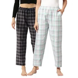 Kryptic Grey & Navy Cotton Checks Lounge Pants (Pack Of 2)-picture-33