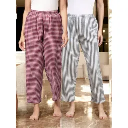 Kryptic Light Blue & Maroon Cotton Relaxed Fit Printed Lounge Pants - Pack of 2-picture-34