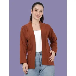 Kryptic Light Brown Regular Fit Solid Shrug-picture-16