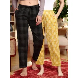 Kryptic Light Green & Yellow Cotton Relaxed Fit Printed Lounge Pants - Pack of 2-picture-38