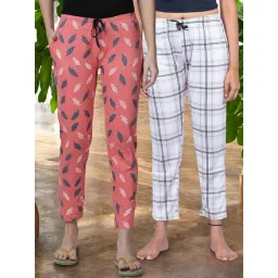 Kryptic Light Pink & Orange Cotton Relaxed Fit Printed Lounge Pants - Pack of 2-picture-23