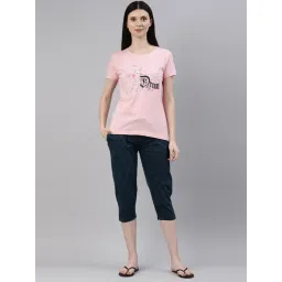 Kryptic Light Pink & Teal Printed T-Shirt With Capris-picture-48