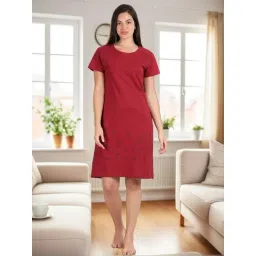 Kryptic Maroon & Black Cotton Printed Night Dress-picture-25