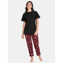 Kryptic Maroon & Black Cotton Printed T-Shirt With Pyjamas-picture-13