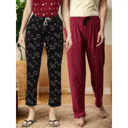 Kryptic Maroon & Black Cotton Relaxed Fit Printed Lounge Pants - Pack of 2-picture-30