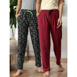 Kryptic Maroon & Black Cotton Relaxed Fit Printed Lounge Pants - Pack of 2-picture-32