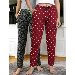 Kryptic Maroon & Black Cotton Relaxed Fit Printed Lounge Pants - Pack of 2-picture-31