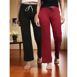 Kryptic Maroon & Black Cotton Solid Mid-Rise Pyjamas (Pack of 2)-picture-12
