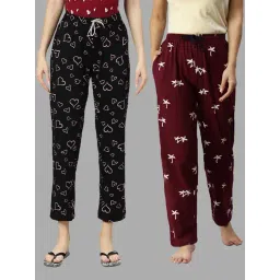 Kryptic Maroon & Black Printed Pure Cotton Elasticated Waist Band Regular Fit Pyjamas - Pack of 2-picture-16
