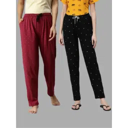 Kryptic Maroon & Black Printed Pure Cotton Elasticated Waist Band Regular Fit Pyjamas - Pack of 2-picture-14