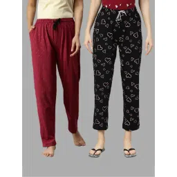 Kryptic Maroon & Black Printed Pure Cotton Elasticated Waist Band Regular Fit Pyjamas - Pack of 2-picture-15