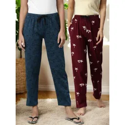 Kryptic Maroon & Blue Cotton Relaxed Fit Printed Lounge Pants - Pack of 2-picture-36