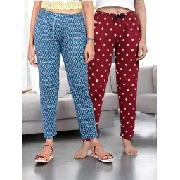 Kryptic Maroon & Blue Cotton Relaxed Fit Printed Lounge Pants - Pack of 2 image 1