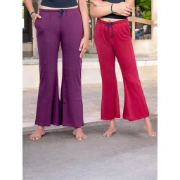 Kryptic Maroon & Burgundy Cotton Relaxed Fit Lounge Pants - Pack of 2-picture-30