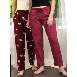Kryptic Maroon & Burgundy Cotton Relaxed Fit Printed Lounge Pants - Pack of 2-picture-36