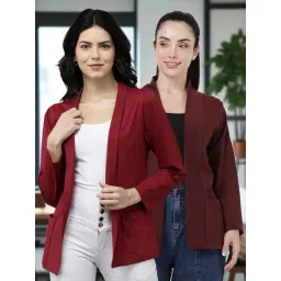 Kryptic Maroon and Burgundy Cotton Solid Open Front Shrug with Pockets, Pack of 2-picture-11