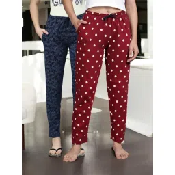 Kryptic Maroon & Dark Blue Cotton Relaxed Fit Printed Lounge Pants - Pack of 2-picture-22