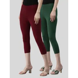 Kryptic Maroon & Green Cotton Capris - Pack Of 2-picture-36