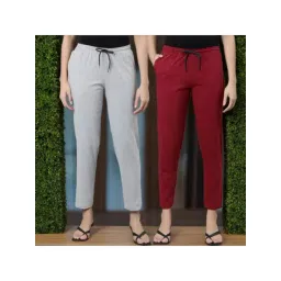 Kryptic Maroon & Grey Melange Cotton Regular Fit Lounge Pants - Pack of 2-picture-21