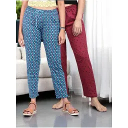 Kryptic Maroon & Light Blue Cotton Relaxed Fit Printed Lounge Pants - Pack of 2-picture-23