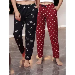Kryptic Maroon & Navy Blue Cotton Relaxed Fit Printed Lounge Pants - Pack of 2-picture-25