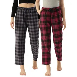 Kryptic Maroon & Navy Cotton Checks Lounge Pants (Pack Of 2)-picture-13