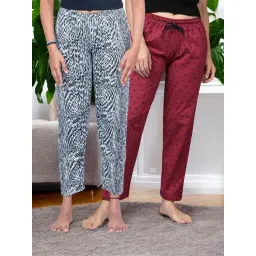 Kryptic Maroon & Off White Cotton Relaxed Fit Printed Lounge Pants - Pack of 2-picture-47
