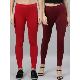 Kryptic Maroon & Red Cotton Regular Fit Leggings (Pack Of 2)-picture-42