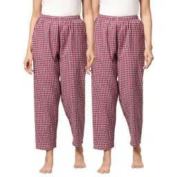 Kryptic Maroon Cotton Checks Lounge Pants (Pack Of 2)-picture-15