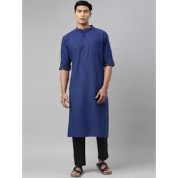 Kryptic Men Blue Solid Pure Cotton Kurta-picture-18