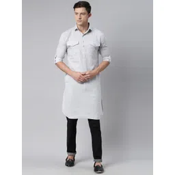 Kryptic Men Grey Patchwork Pathani Pure Cotton Kurta-picture-26